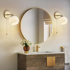Gold Wall Sconce, mid Century Modern Sconce with Hand Pull Switch Indoor Wall Sconce for Bedroom Bedside Bathroom Kitchen Vanity Hallway Wall Mounted Light Fixture