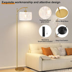 Glass Floor Lamp for Living Room,Bedroom,Gold Dimmable Standing Lamp with Remote,Brass White Tall Lamp Boho Mid Century Modern Floor Lamps Arc Floor Light Lamp Girls Kids Bohemian