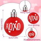 JULMELON 24 Pcs Valentine's Day Ball Ornaments, Red Pink White Heart Decorations with Letters, Plastic Hanging Orbs for Tree Party Supplies Valentine's Day Party Decor