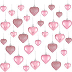 Skylety 30 Pieces Valentine's Day Heart Ornaments, Heart Shaped Decorations Tree Hanging Baubles for Valentine Wedding Anniversary, 3 Styles 2 Size (Pink)
