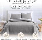 Southshore Fine Living, Inc. Summer Bedspreads Queen Size Quilts with Shams, Full Bedding Set, Quilt Coverlet Queen Size, Full Bedspread with 2 Pillow Shams, Summer Bedding Sets, Steel Grey Quilt