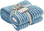 WRENSONGE Striped Throw Blanket, Blue Soft Cozy Fluffy Warm Hand Made Throw Blankets for Couch, Sofa, Chair, Bed, Camping, Picnic, Travel Lightweight Bed Blanket - 60"*80"