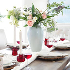 Double Sided Vintage Ribbed Taper Glass Candle Holders,Tea Candle Holder for Table Centerpieces, Wedding Decorations and Dinner Parties (Red, 6 PCS)