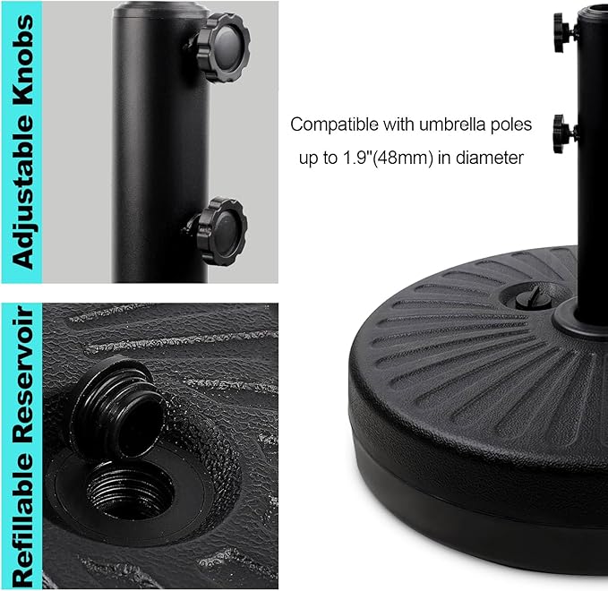 Outdoor Umbrella Base Stand, Water/Sand Filled Patio Umbrella Stand, Heavy Duty Umbrella Holder, Round Umbrella Base, Black