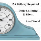 Mantel Clock Battery Operated - Wooden, Rustic Teal Mantle Clock for Living Room Decor Above Fireplace Mantel, Office, Shelf & Home Décor Gift 15x7.5 - Silent Wood Mantel Clock for Living Room Table