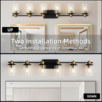 LOUSACE Bathroom Light Fixtures Black and Gold, 6 Light Bathroom Vanity Light, Modern Bathroom Light over Mirror with Clear Glass Shades, Brushed Gold Socket Wall Vanity Lighting Fixtures for Bathroom