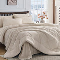 HEVUMYI Beige Tan Full Comforter Set - 7-Piece All Season Bed in a Bag Full, Ultra Soft Bedding Set with Comforter, Flat Sheet, Fitted Sheet, Pillowcases, Pillow Shams, Beige Tan