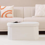 B FSOBEIIALEO Ottoman with Storage for Living Room, Sherpa Folding Storage Ottoman Foot Rest, 30 Inches Collapsible Bedroom Bench White