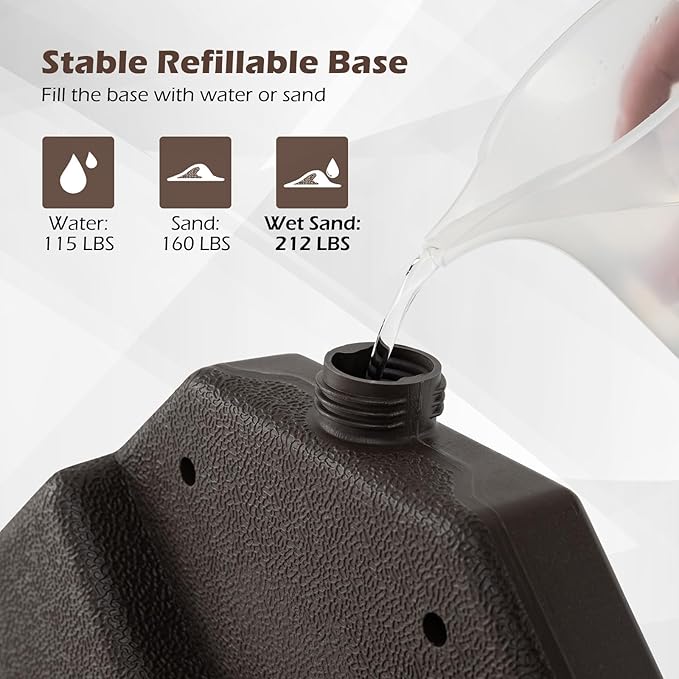 Tangkula Umbrella Base Set of 4, Cantilever Offset Umbrella Stand with HDPE Frame, Water & Sand Filled Refillable Base, Easy-Fill Spouts for Patio, Poolside (Brown)