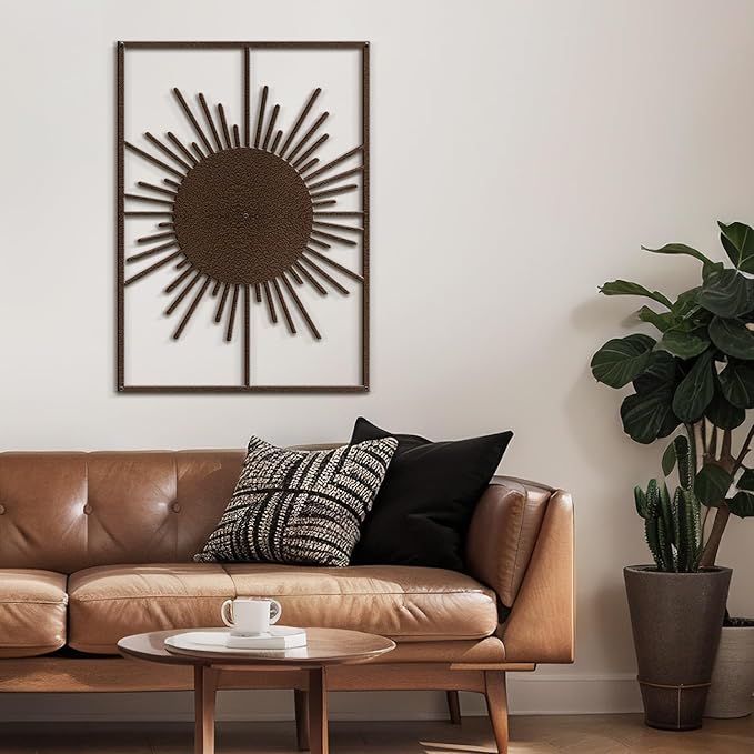 SIGNLEADER Metal Wall Art Decor Shining Sun Landscape Minimalist Modern Abstract Wall Sculpture Hangings Home Decoration for Living Room, Bedroom, Bathroom, Kitchen, Outdoor - 36" Bronze