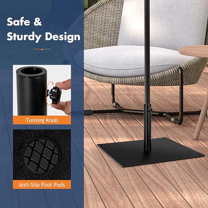HAPPYGRILL 25" Patio Umbrella Base, 42 LBS Heavy Duty Umbrella Stand, Square Umbrella Base with Non-slip Pads, Tightening Knob & 2 Adapters