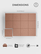 Bumusty Large Cork Board 48" x 36" Alternative - 12 Pack Felt Wall Tiles with 70 Safe Removable Adhesive Tabs, 30 Pushpins, Cork Boards for Walls Pin Board Bulletin Board Office Decor (Terracotta)