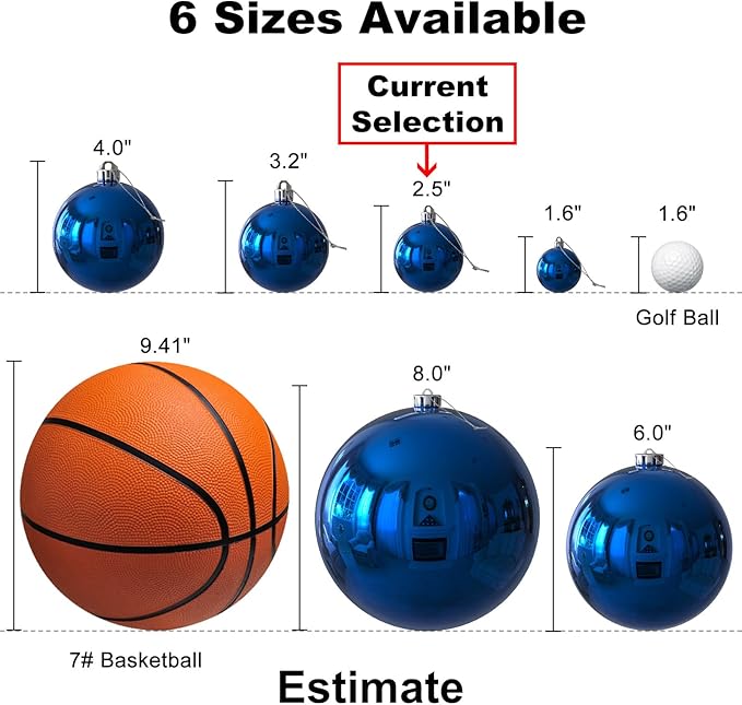 24Pcs Christmas Balls Ornaments for Xmas Tree - Shatterproof Christmas Tree Decorations Medium Hanging Ball Blue 2.5in x 24 Pack