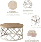 karlott Farmhouse Coffee Table, French Country Round Coffee Table, Coastal Coffee Tables with Distressed Top, Boho Center Table with Curved Motif Frame Base for Living Room, Dining Room, Bedroom