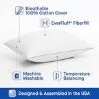 SEALY Perfect Temp Bed Pillows, Plush 100% Cotton Cover, Soft, Breathable, Temperature Balancing, Moisture Wicking, Hypoallergenic EverFluff Fiberfill, Machine Washable, King, White- 2 Pack