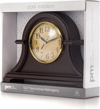 Park Madison Vintage Table Clock Series Mantel Clock,12.5 Inch, Silent Analog Quartz Movement, Mahogany Color (13798)