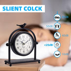 MODE HOME Vintage Farmhouse Table Clock with Bird Topper, Silent Non-Ticking Mantel Clock with Closable Back Cover, Black Iron Decorative Desk Clock for Living Room, Fireplace Mantel & Bedroom, 8 Inch