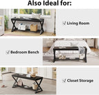 LVB Black Entryway Bench with Storage, Indoor Shoe Bench with Seating for Hallway, Accent Storage Bench for Living Room Bedroom, Simple Small Shoe Rack Benchs for Foyer Entrance, Black Oak, 39 inch