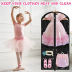 14 Pcs Garment Bags for Dance Costumes Clear PVC with Zippers 24 x 50 Inch Suits Bag with Pockets Dance Costume Organizer Carrier for Storage Cover for Adult(Translucent Black,Classic)
