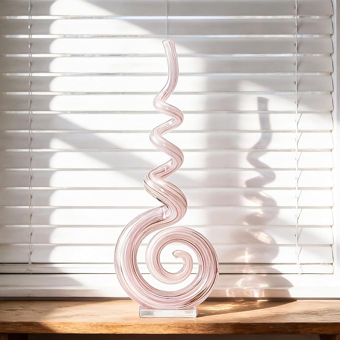 15" Tall Hand-Blown Murano-Style Glass Sculpture Statues Art Ornament Statue Figurines Home Decor Accent Piece Coastal Ocean Nautical Home Decor,Shelf,TV Stand,Tabletop Centerpieces,Wonderful Gift