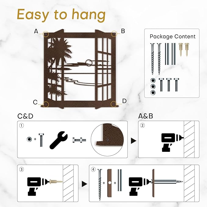 SIGNLEADER Metal Wall Art Decor Tropical Sunset Scenery Modern Abstract Wall Sculpture Hangings Home Decoration for Living Room, Bedroom, Bathroom, Kitchen, Outdoor - 18" Bronze