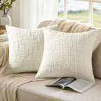 decorUhome Spring Cream White Chenille Euro Sham Throw Pillow Covers 24x24 Set of 2 Textured Slubby Couch Pillow Covers Farmhouse Accent Modern Neutral Decorative Pillow Cases for Bed Sofa Living Room