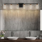 SineRise 6-Light Black and Gold Vanity Light with 3 Color Modes (3000K/4000K/6000K), Eye Protection LED Bathroom Light Fixture, Dimmable Modern Wall Light Over Mirror with Clear Glass Shade