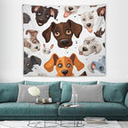 VUMIVI Cartoon Dog Head Tapestry Adorable Pets Humorous Style Abstract Art Illustration Tapestry Wall Hanging for Living Room Bedroom Dorm Classroom Aesthetic Decor W60xL50in