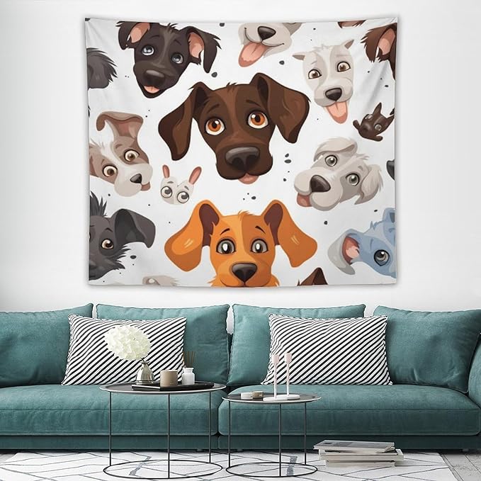 VUMIVI Cartoon Dog Head Tapestry Adorable Pets Humorous Style Abstract Art Illustration Tapestry Wall Hanging for Living Room Bedroom Dorm Classroom Aesthetic Decor W60xL50in