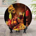 Decorative Plates, Winery Print Ornament, Still Life Fruits Flowers, 10 Inch, Kitchen Wall Decor, Multicolor