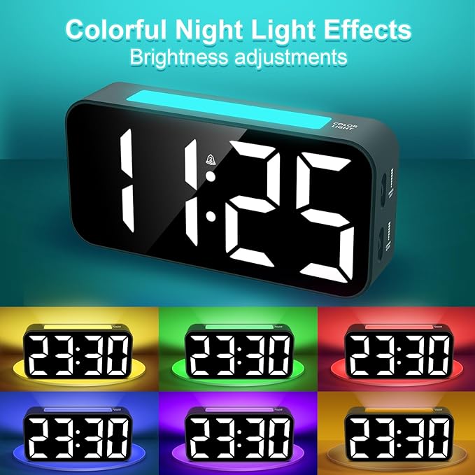 Loud Alarm Clocks for Bedrooms Heavy Sleepers, Digital Clock with Night Light, Large Display, Dual Alarm, Snooze, Dimmable Bedside Alarm Clock for Kids Teens Boys Girls