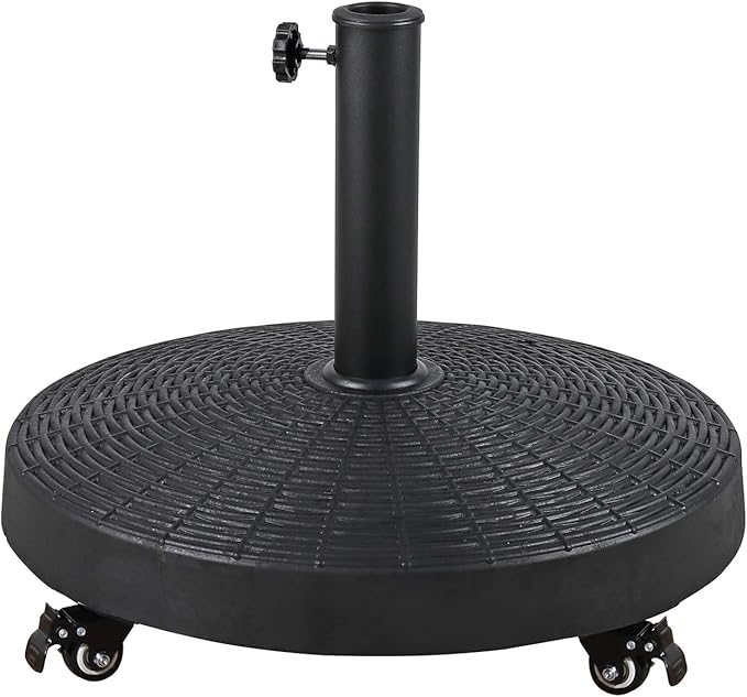 COBANA Patio Umbrella Base, Heavy-Duty Stand Resin Weights with Wheels for Outdoor Market Umbrella, 52lbs, Black