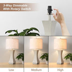 24.5" Modern Table Lamp Set of 2, 3-Way Dimmable Bedside Lamps with USB C & A Charging, Farmhouse Resin Nightstand Lamps with Linen Shade for Bedroom, Living Room, Home Office (Gray)