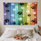 VUMIVI Dog Paw Tapestry Vintage Rustic Colorful Barn Boards Black White Animal Footprints Tapestry Wall Hanging for Living Room Bedroom Dorm Classroom Aesthetic Decor W60xL40in