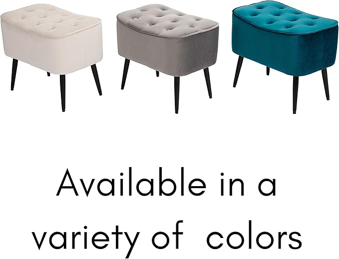 BIRDROCK HOME Tufted Curve Ottoman Velvet Foot Stool - Upholstered Padded Footrest for Living Room or Bedroom - Small Cushioned Accent Chair for Couch, Sofa, Extra Seating - Modern Furniture - Tan