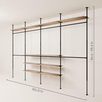 pamo Industrial Pipe Clothing Rack with Shelf - 660 lbs Capacity - Clamping Clothes Rack and Walk In Closet with Oak Shelf for Wardrobe