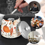 Mushrooms Fox Autumn Pumpkin Ashtray with Lid, Outdoor Ashtrays for Patio, Stainless Steel Ashtray Odorless Smokeless for Home Office Balcony