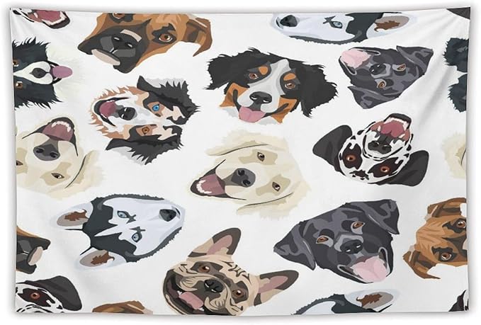 VUMIVI Dog-Head Tapestry Cartoon Pet Illustrations Cute Funny Animals Colorful Graffiti Tapestry Wall Hanging for Living Room Bedroom Dorm Classroom Aesthetic Decor W90xL60in