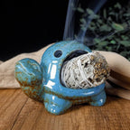Blue Ceramic Turtle Palo Santo Burner - Mini Chiminea, Burns Palo Santo、Sage、Incense Cones, Doubles as Small Candle Holder for Energy Cleansing、Yoga、Meditation、Zen、Altar Aromatherapy