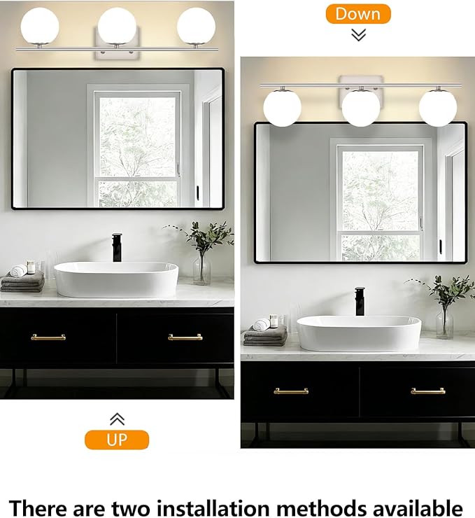 New Bathroom Vanity Light Fixtures 3 Lights Brushed Nickel Glass Shade Modern Wall Bar Sconce Over Mirror