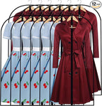 Garment Bags for Hanging Clothes 24'' x 48'' (Set of 12) Coat Covers for Closet Foldable Washable Dress Bags for Hanging Clothes for Long Dress Dance Costumes Suits Gowns Coats