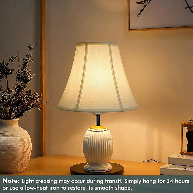 Cream Bell Lamp Shades Set of 2, 6.7" x 13" x 10.6" Fabric Replacement Lampshades for Table Lamps, Spider Fitter Lamp Shades for Home Decorative Lighting for Living Room, Bedroom, Study Room
