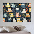 VUMIVI Cartoon Abstract Cat Tapestry Fun Cute Animals Plants Bohemian Modern Art Color Illustration Tapestry Wall Hanging for Living Room Bedroom Dorm Classroom Aesthetic Decor W90xL60in