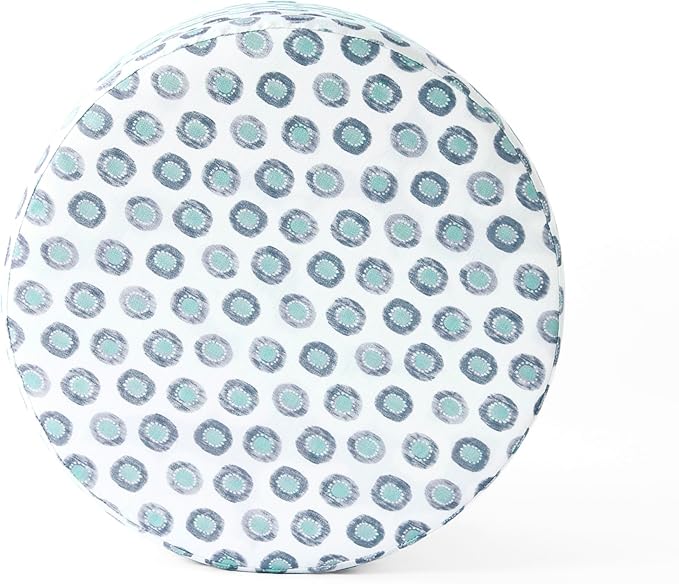 HomePop Upholstered Round Storage Ottoman|Homepop Home Décor|Upholstered Round Foot Rest Ottoman - Small Green Medallion Ikat Print