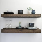 Urbandi Modern Floating Shelves 3 Inches Thick for Wall, Wide Shelves for Kitchen, Living Room, Bedroom, and Bathroom, Natural Pine Wood, Rustic Wooden Shelf, (Set of 2) (Jacobean, 24Lx3Hx6D)
