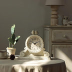 NIKKY HOME Vintage Mantel Table Clock with 2 Birds, Silent Non-Ticking Battery Operated Desk Shelf Rustic Wooden Clock for Living Room Decor - Distressed White