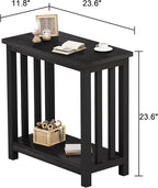 ChooChoo Black End Table for Small Spaces, Narrow Side Table, Night Stand with Storage Shelf for Living Room and Bedroom