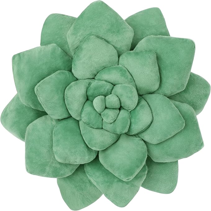 3D Shaped Pillow - 13.8'' Flower Pillow, Plant Cushion for Bedroom, Home Decor - Soft Plush Decorative Throw Pillow, Unique Green Plant-Shaped Design