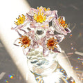 Pink Crystal Flower Ornament with Base Flower Figurine Collections Glass Flowers Bouquet Gift for Women Crystal Christmas Decoration for Home