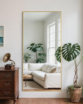 Full Length Mirror, 71"x26" Oversized Floor Mirror Freestanding, Full Body Mirror Floor Standing Mirrors with Stand, Hanging Mounted Mirrors for Bedroom Living Room, Gold, Rect Style